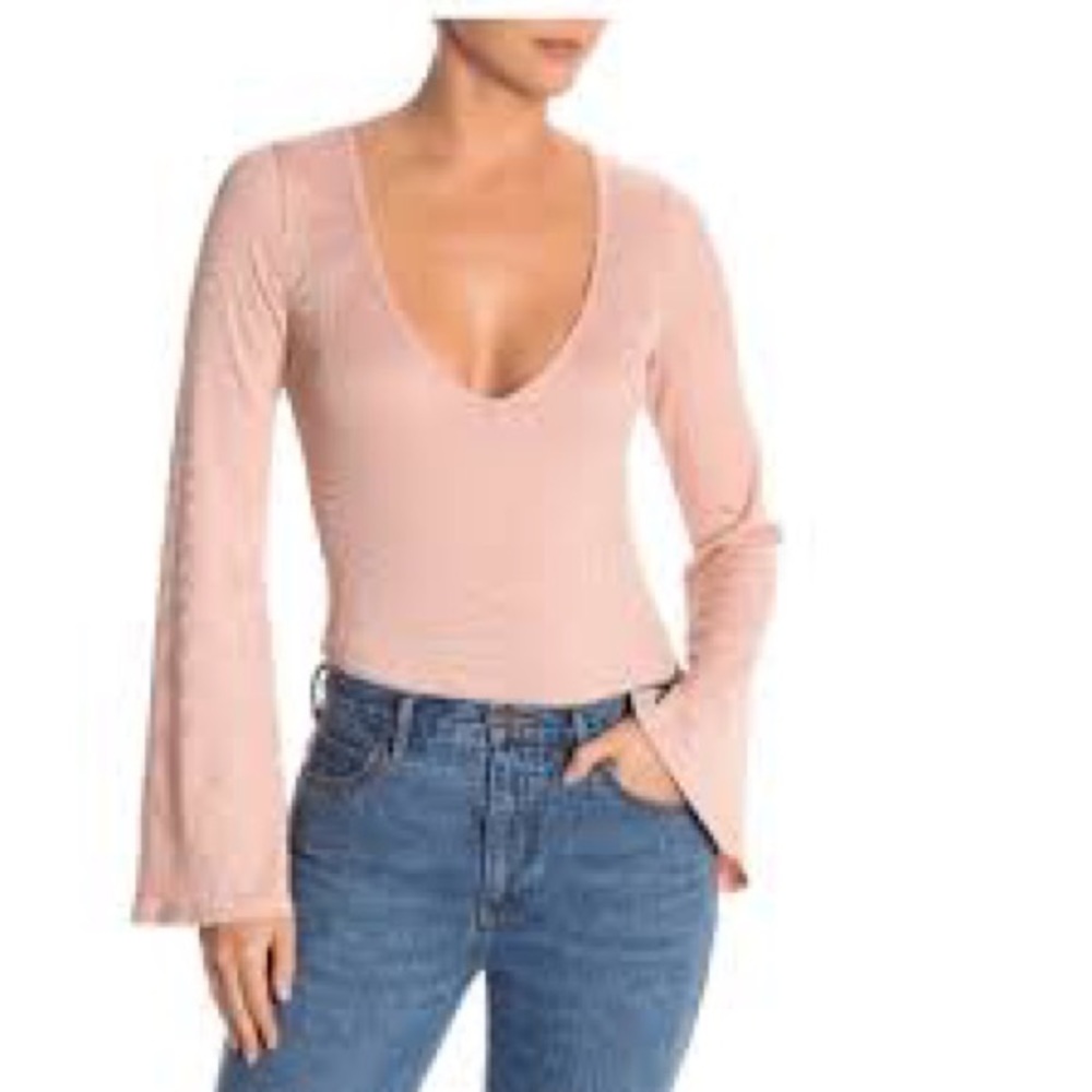 NWT Intimately Free People Pink Ribbed Bell Sleeve Bodysuit Medium